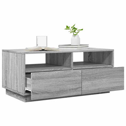 Coffee Table with LED Lights Grey Sonoma 90x49x40 cm