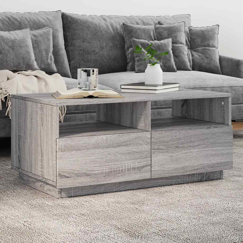 Coffee Table with LED Lights Grey Sonoma 90x49x40 cm