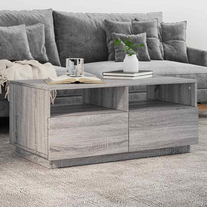 Coffee Table with LED Lights Grey Sonoma 90x49x40 cm