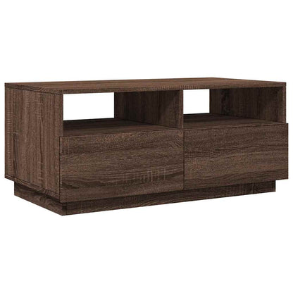 Coffee Table with LED Lights Brown Oak 90x49x40 cm