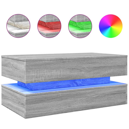 Coffee Table with LED Lights Grey Sonoma 90x50x40 cm