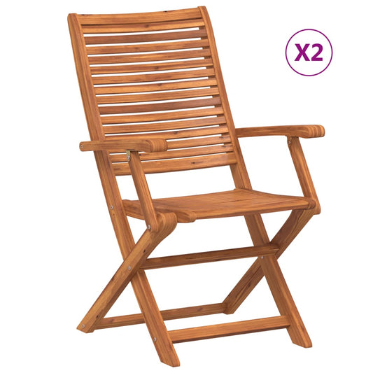 Folding Chairs with Armrest 2 pcs Solid Wood Acacia