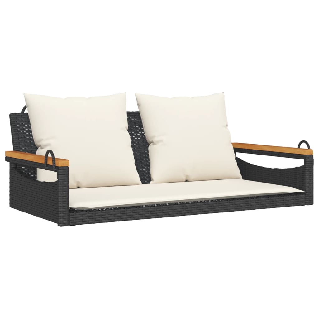 Swing Bench with Cushions Black 42.9"x24.4"x15.7" Poly Rattan