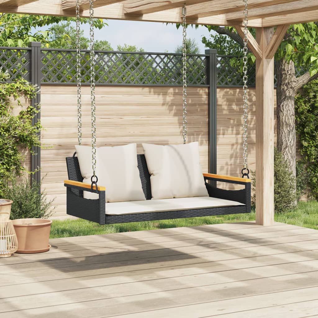 Swing Bench with Cushions Black 42.9"x24.4"x15.7" Poly Rattan