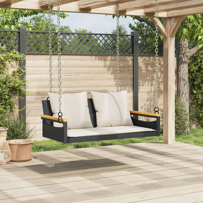 Swing Bench with Cushions Black 42.9"x24.4"x15.7" Poly Rattan
