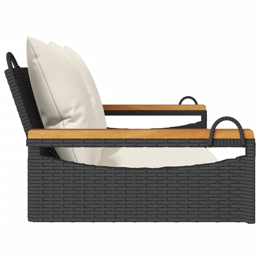 Swing Bench with Cushions Black 42.9"x24.4"x15.7" Poly Rattan