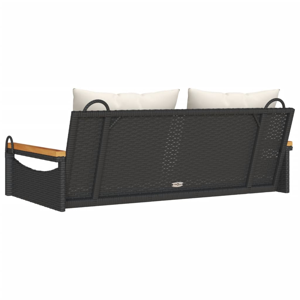 Swing Bench with Cushions Black 42.9"x24.4"x15.7" Poly Rattan