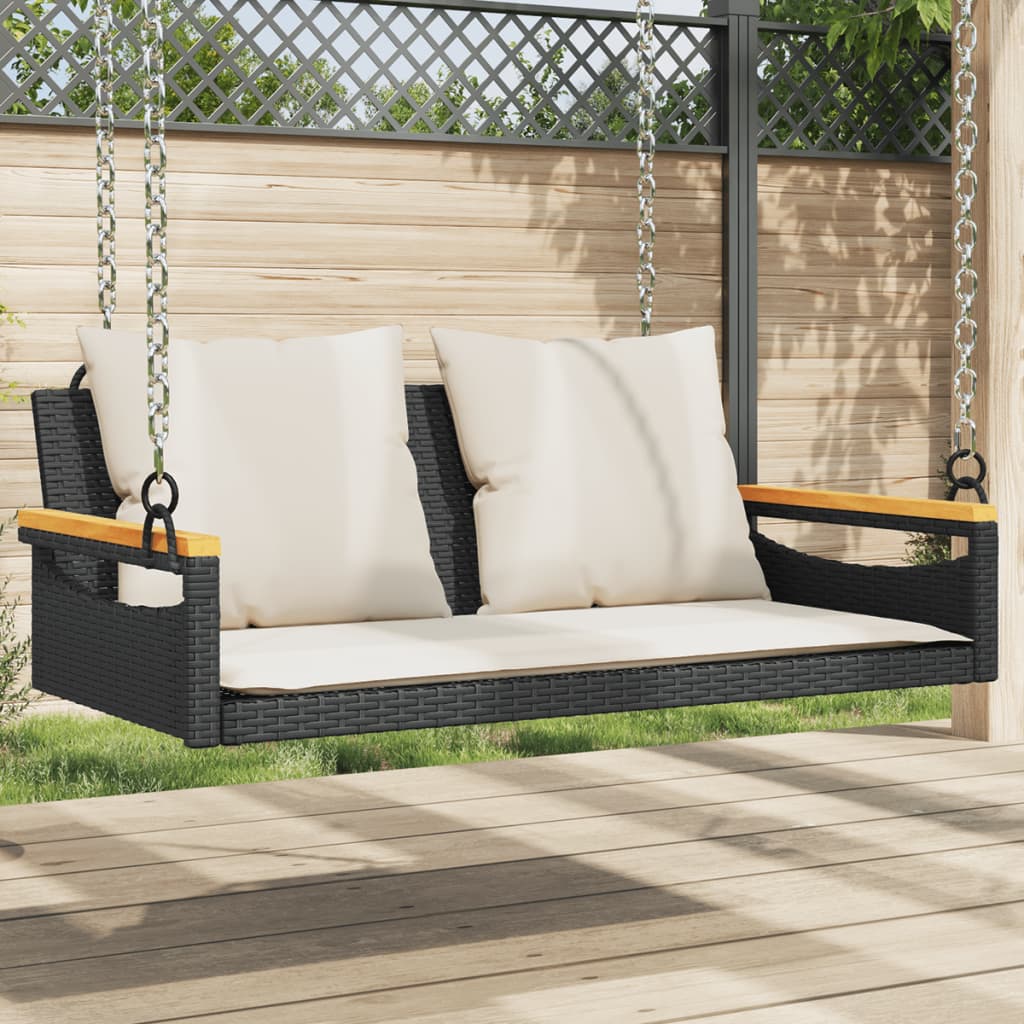 Swing Bench with Cushions Black 42.9"x24.4"x15.7" Poly Rattan