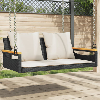 Swing Bench with Cushions Black 42.9"x24.4"x15.7" Poly Rattan