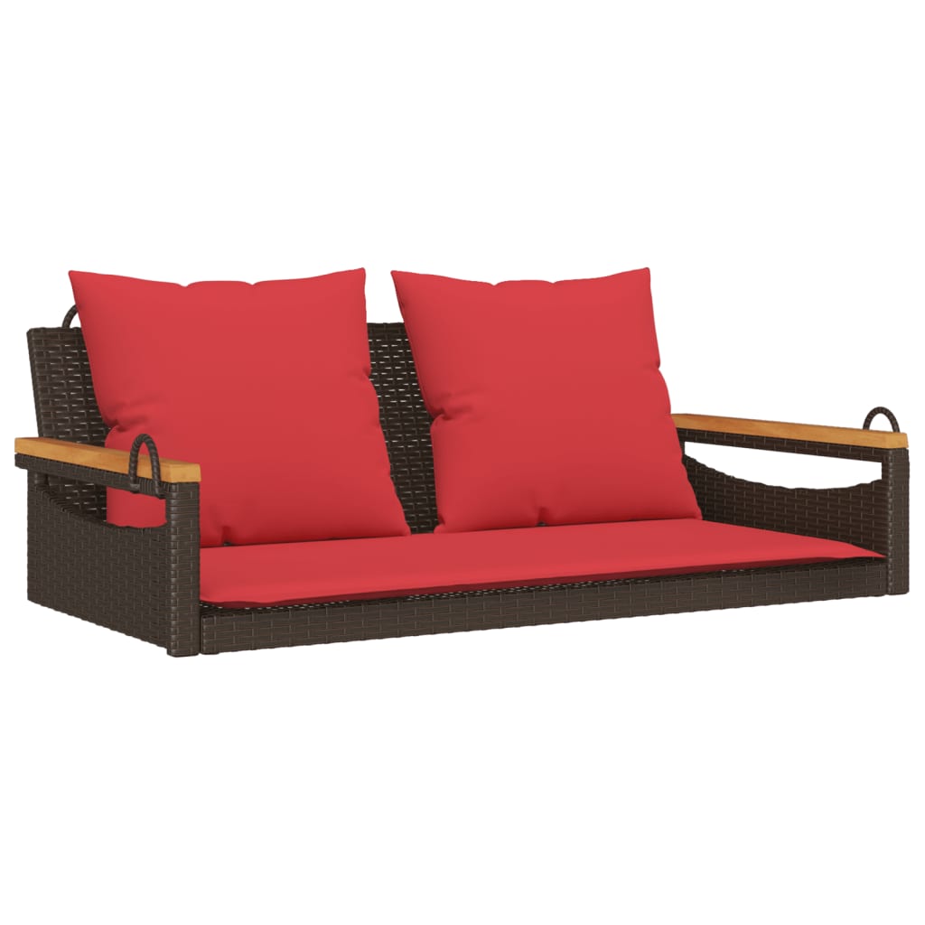 Swing Bench with Cushions Brown 42.9"x24.4"x15.7" Poly Rattan