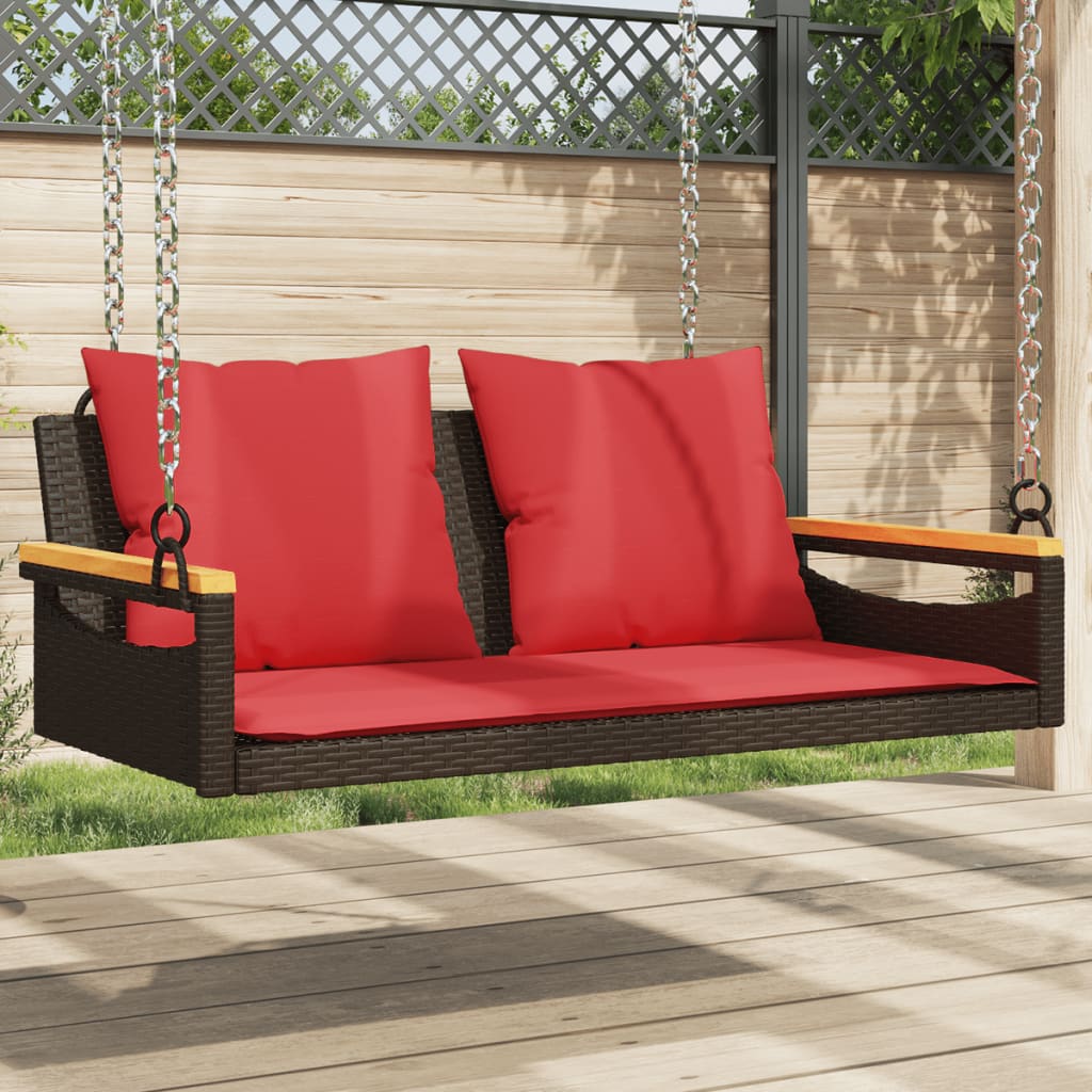 Swing Bench with Cushions Brown 42.9"x24.4"x15.7" Poly Rattan
