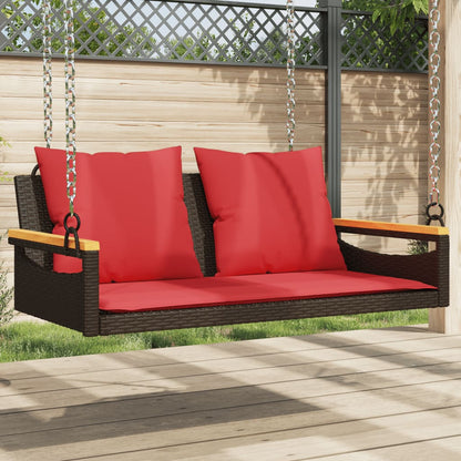 Swing Bench with Cushions Brown 42.9"x24.4"x15.7" Poly Rattan