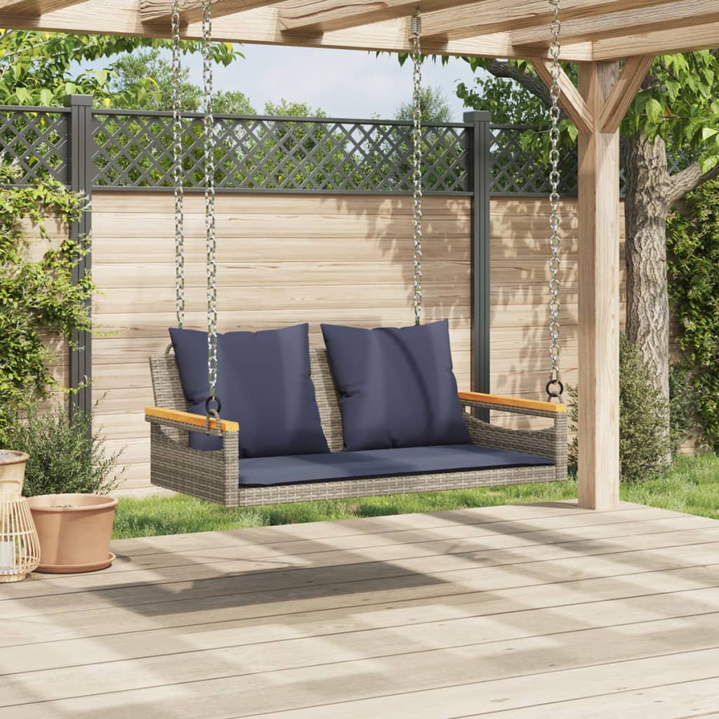 Swing Bench with Cushions Gray 42.9"x24.4"x15.7" Poly Rattan