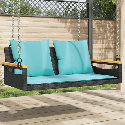 Swing Bench with Cushions Black 42.9"x24.4"x15.7" Poly Rattan