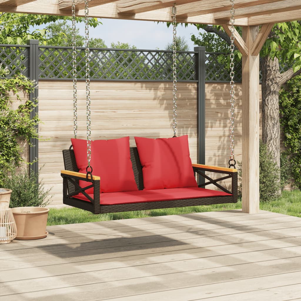 Swing Bench with Cushions Brown 42.9"x24.4"x15.7" Poly Rattan