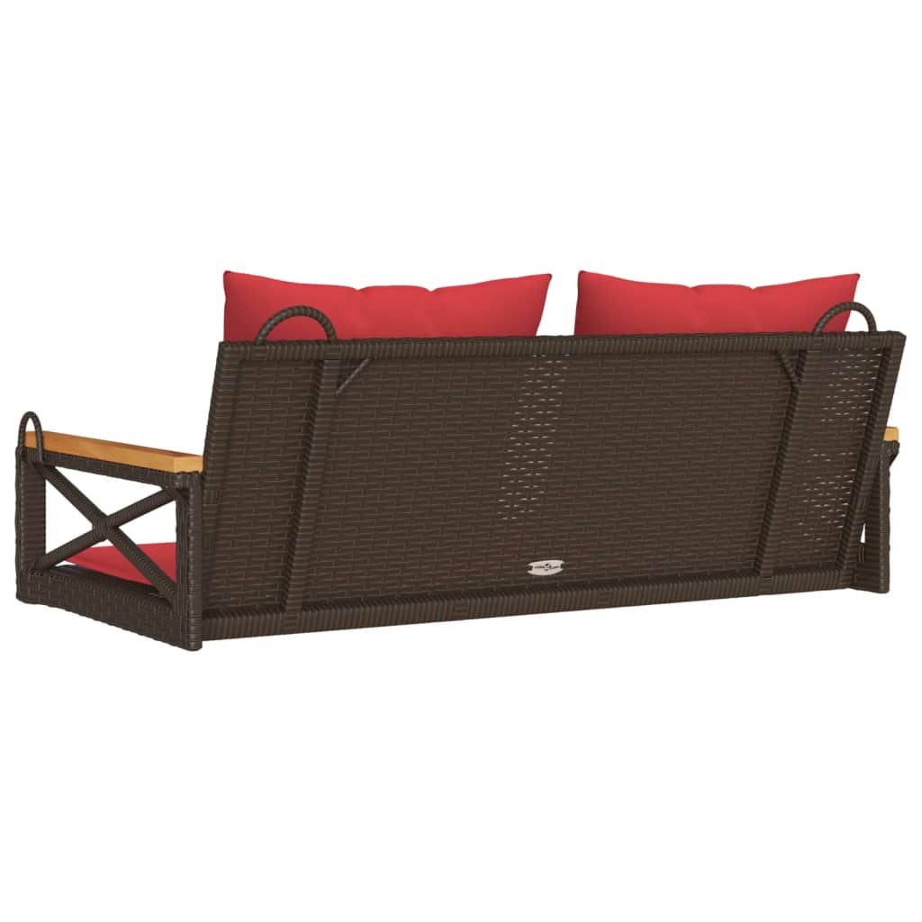 Swing Bench with Cushions Brown 42.9"x24.4"x15.7" Poly Rattan