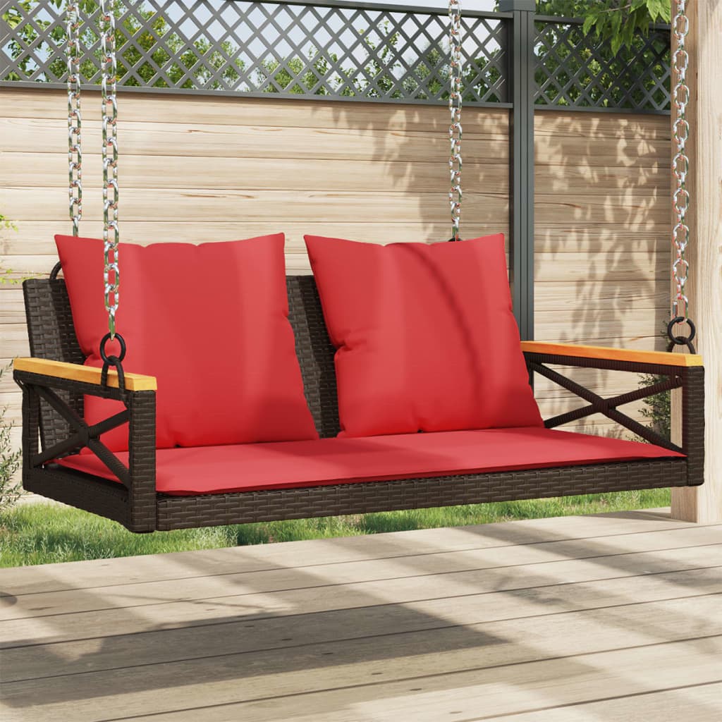 Swing Bench with Cushions Brown 42.9"x24.4"x15.7" Poly Rattan