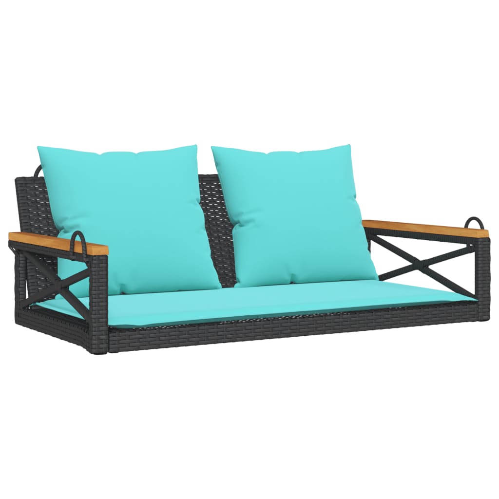 Swing Bench with Cushions Black 42.9"x24.4"x15.7" Poly Rattan