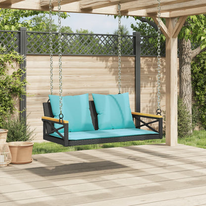 Swing Bench with Cushions Black 42.9"x24.4"x15.7" Poly Rattan