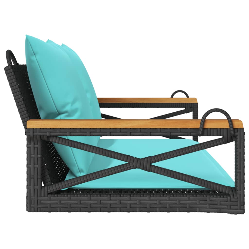 Swing Bench with Cushions Black 42.9"x24.4"x15.7" Poly Rattan