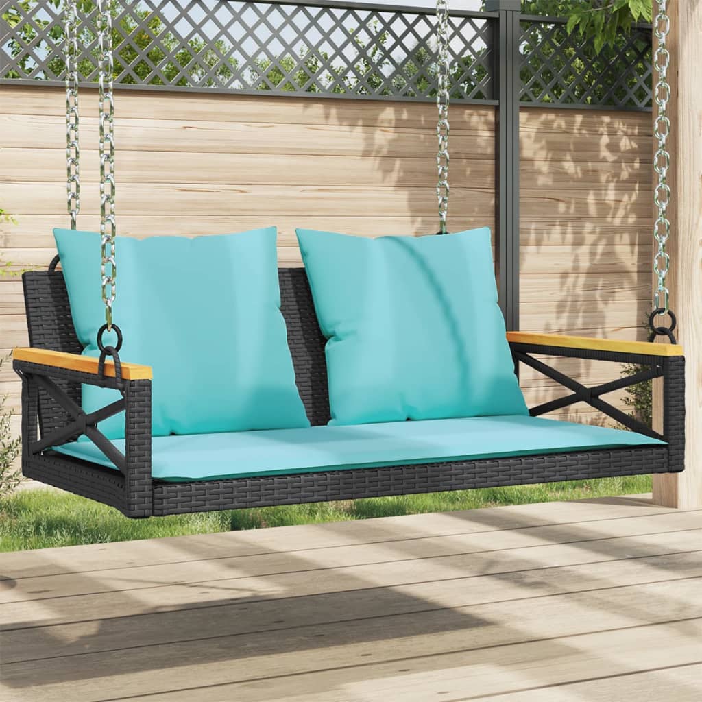 Swing Bench with Cushions Black 42.9"x24.4"x15.7" Poly Rattan