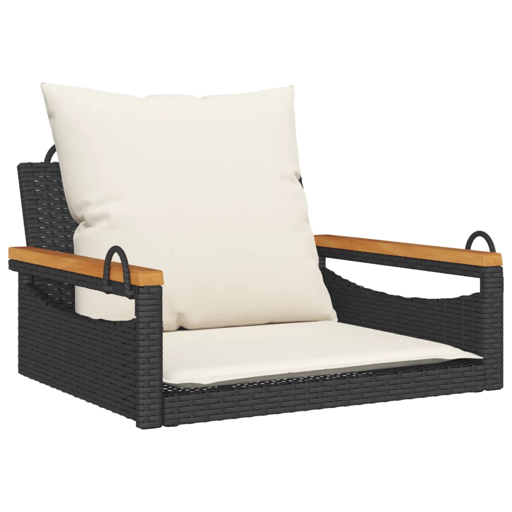 Swing Bench with Cushions Black 24.8"x24.4"x15.7" Poly Rattan