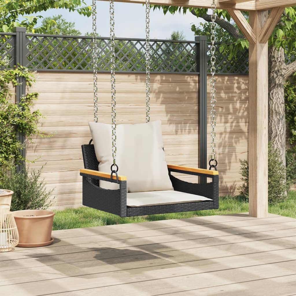 Swing Bench with Cushions Black 24.8"x24.4"x15.7" Poly Rattan