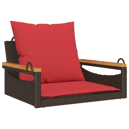Swing Bench with Cushions Brown 24.8"x24.4"x15.7" Poly Rattan