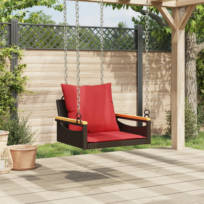 Swing Bench with Cushions Brown 24.8"x24.4"x15.7" Poly Rattan