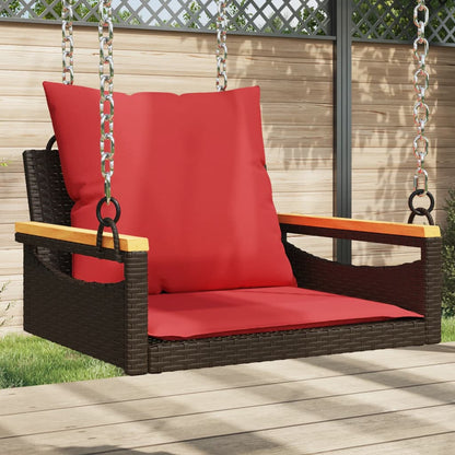 Swing Bench with Cushions Brown 24.8"x24.4"x15.7" Poly Rattan