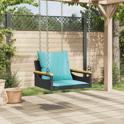 Swing Bench with Cushions Black 24.8"x24.4"x15.7" Poly Rattan