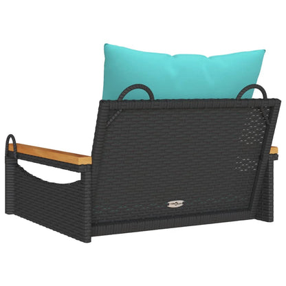 Swing Bench with Cushions Black 24.8"x24.4"x15.7" Poly Rattan