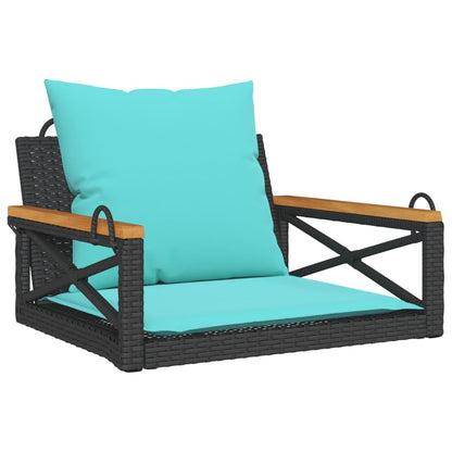 Swing Bench with Cushions Black 24.8"x24.4"x15.7" Poly Rattan