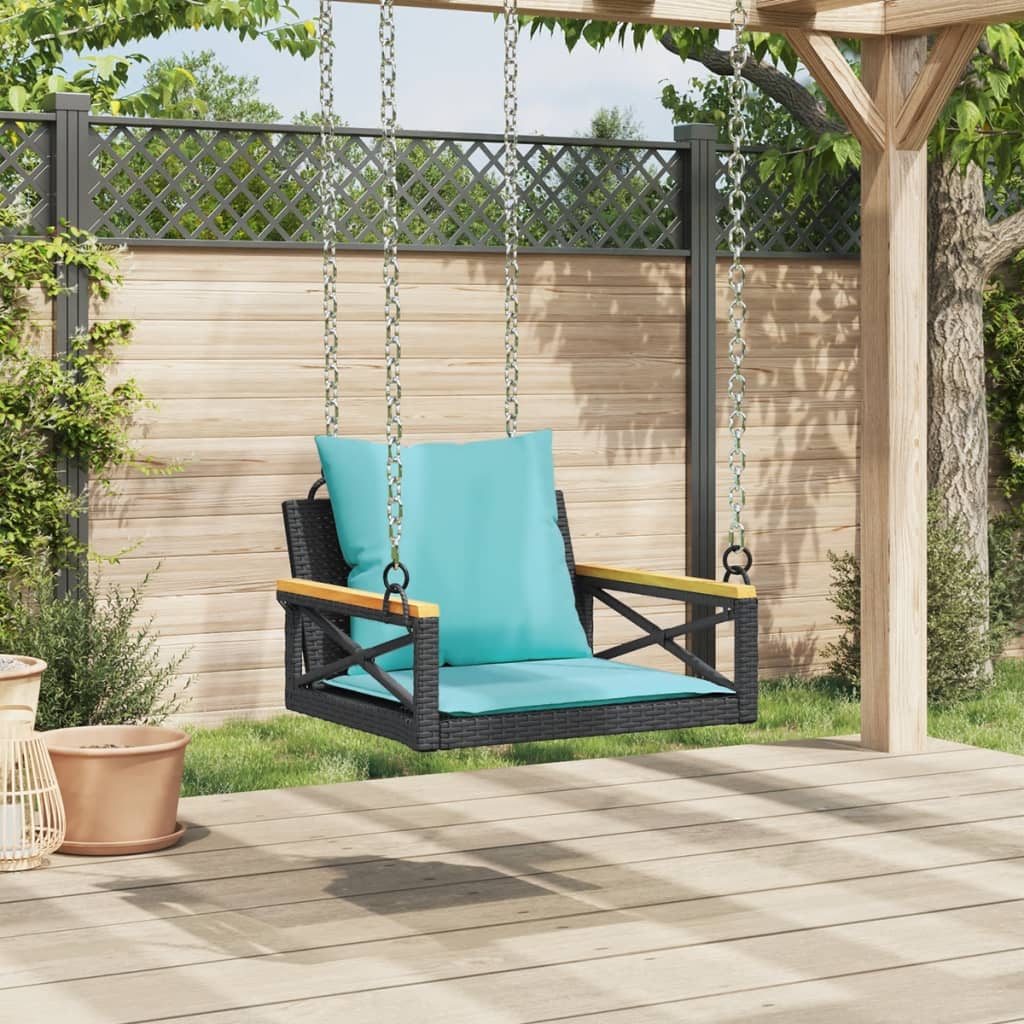 Swing Bench with Cushions Black 24.8"x24.4"x15.7" Poly Rattan