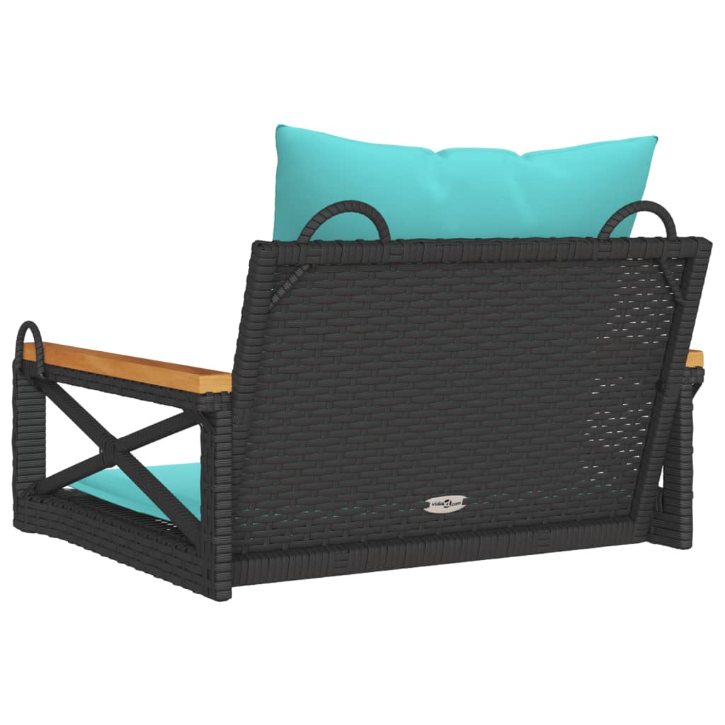 Swing Bench with Cushions Black 24.8"x24.4"x15.7" Poly Rattan