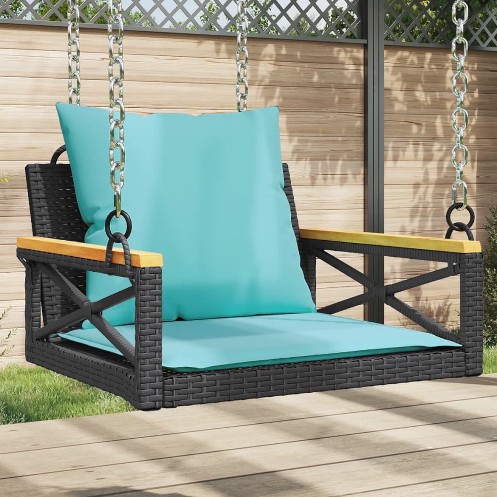 Swing Bench with Cushions Black 24.8"x24.4"x15.7" Poly Rattan