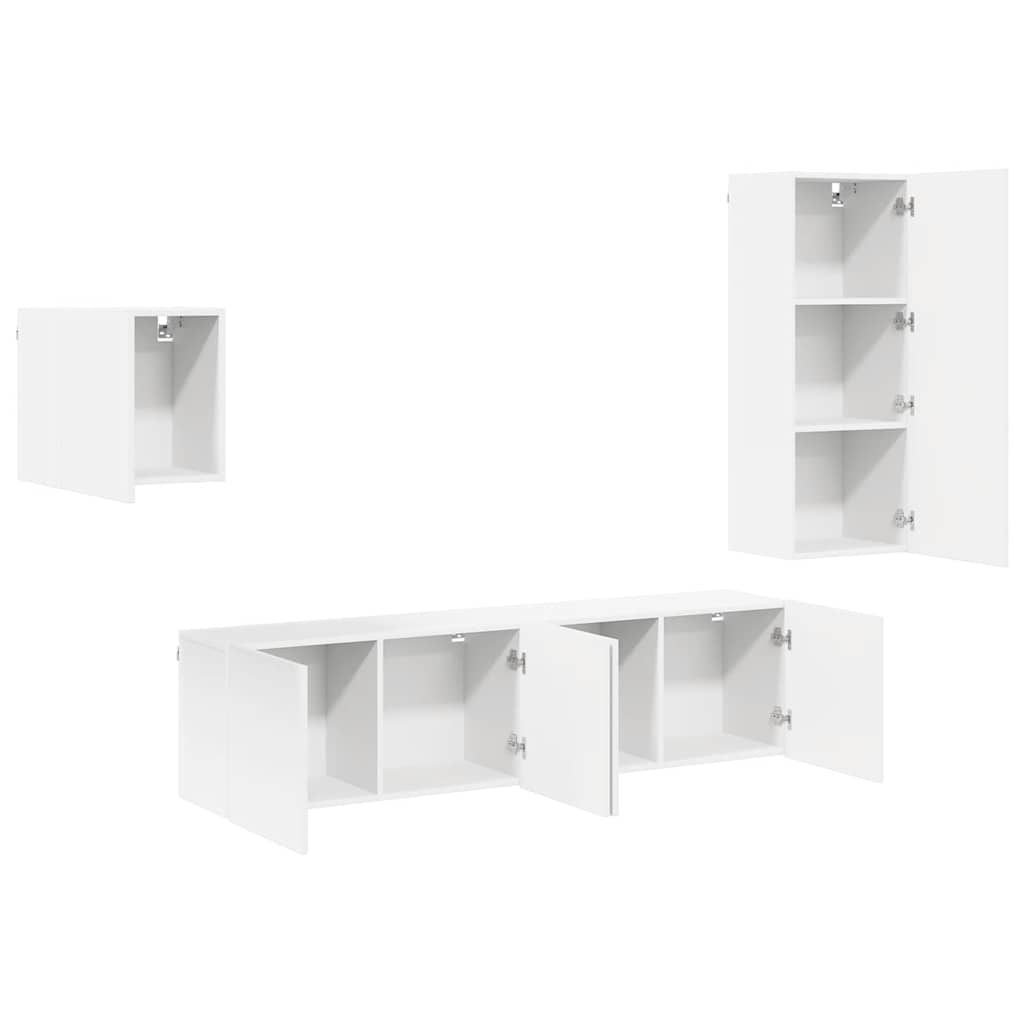 4 Piece TV Wall Units White Engineered Wood