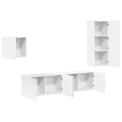 4 Piece TV Wall Units White Engineered Wood