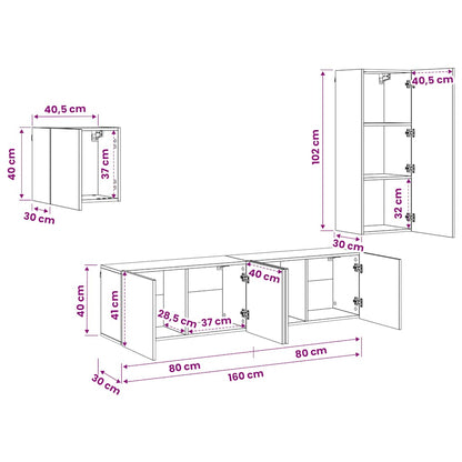 4 Piece TV Wall Units White Engineered Wood