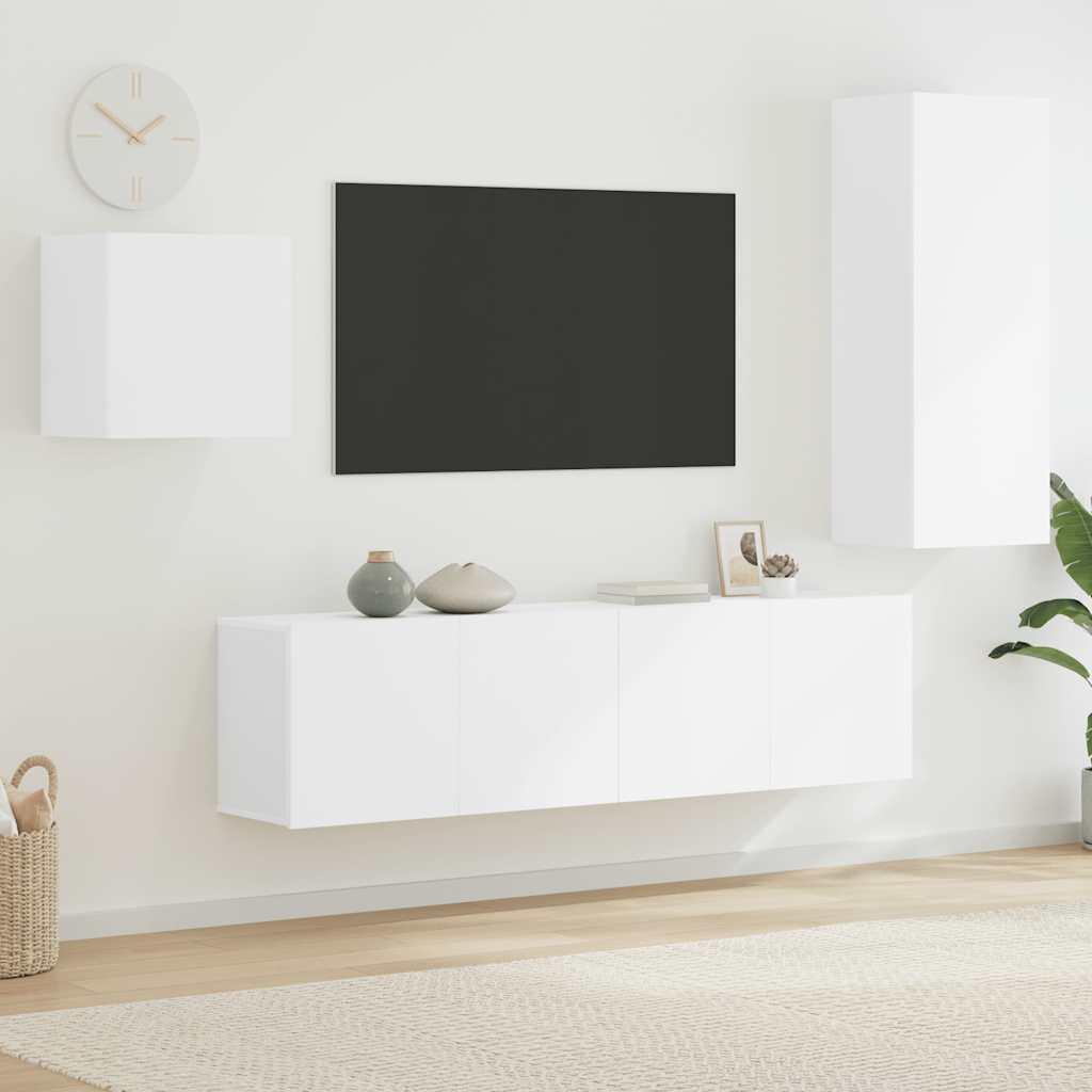 4 Piece TV Wall Units White Engineered Wood