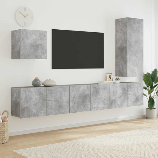 5 Piece TV Wall Units Concrete Grey Engineered Wood