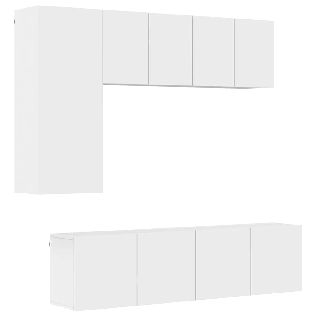 5 Piece TV Wall Units White Engineered Wood