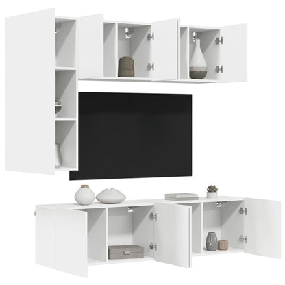 5 Piece TV Wall Units White Engineered Wood