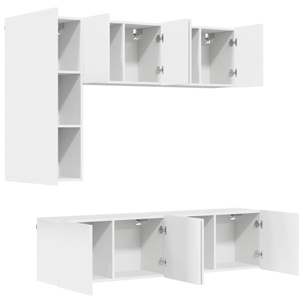 5 Piece TV Wall Units White Engineered Wood