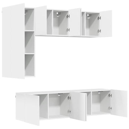 5 Piece TV Wall Units White Engineered Wood