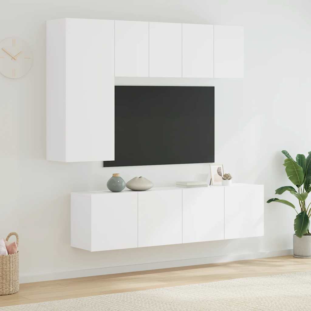 5 Piece TV Wall Units White Engineered Wood