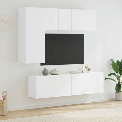 5 Piece TV Wall Units White Engineered Wood