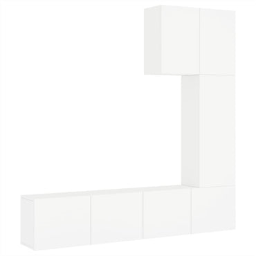 5 Piece TV Wall Units White Engineered Wood