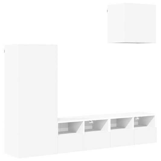 4 Piece TV Wall Units White Engineered Wood