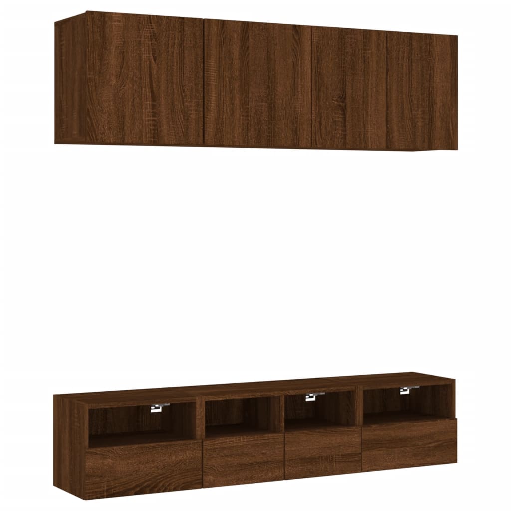 5 Piece TV Wall Units Brown Oak Engineered Wood